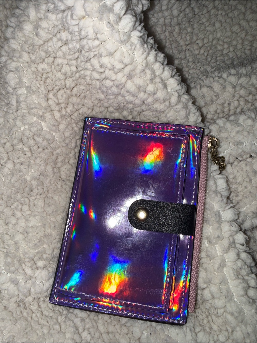 Holographic Purple Card Holder Wallet with Zip Pocket